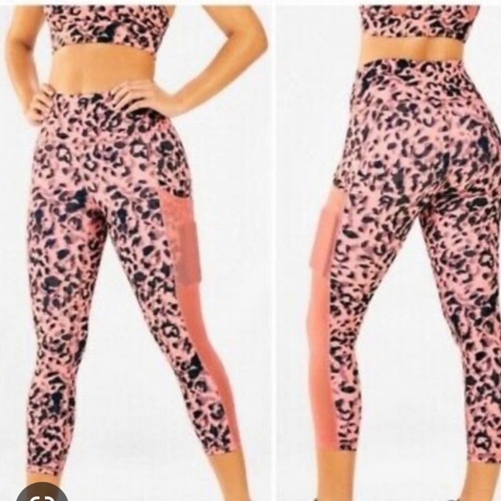 FABLETICS Pink Leopard Powermesh Bra & Leggings SET sz XL